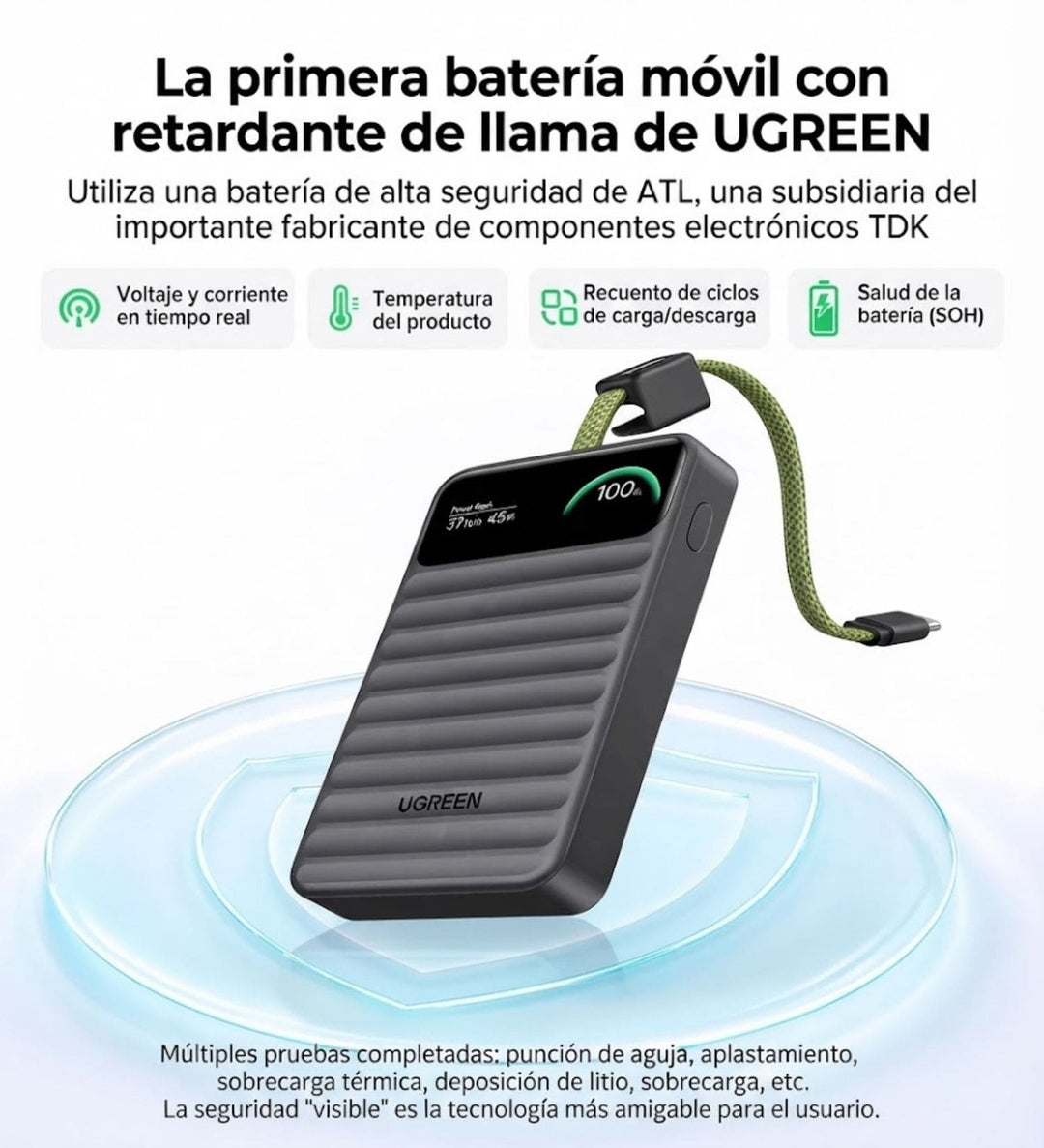 Power Bank UGREEN Wavy de 10000 mAh y 45 W USB-C Cable Smart Display