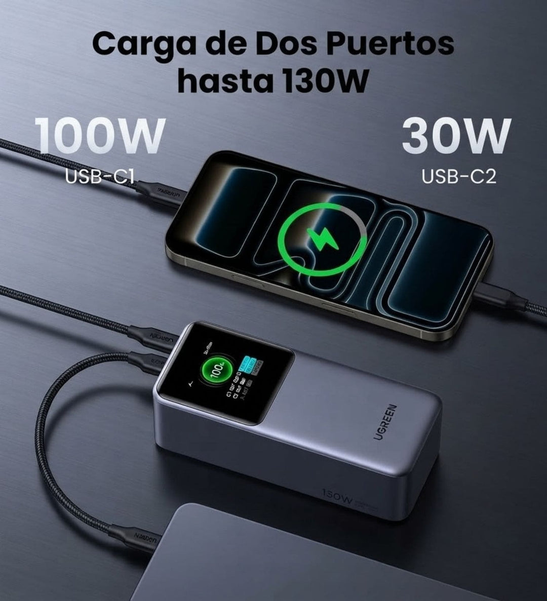 Power Bank UGREEN Nexode Smart Display 20000 mAh y 130W
