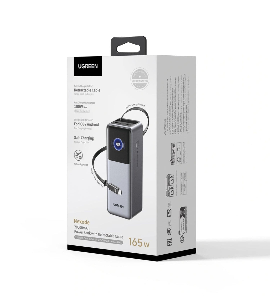 Power Bank UGREEN 165W con Cable USB-C Retráctil