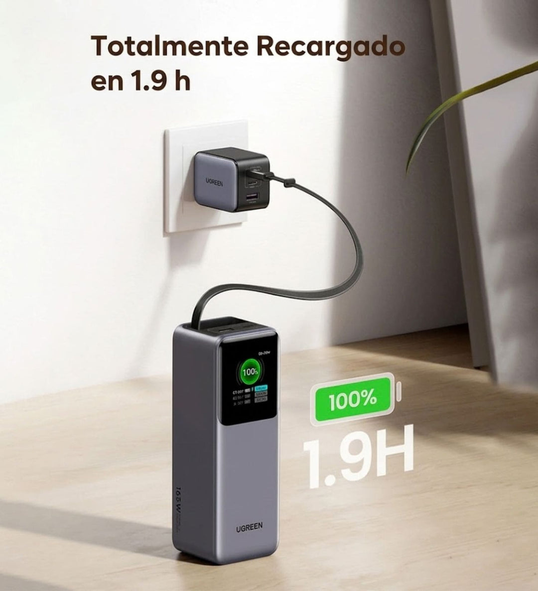 Power Bank UGREEN 165W con Cable USB-C Retráctil