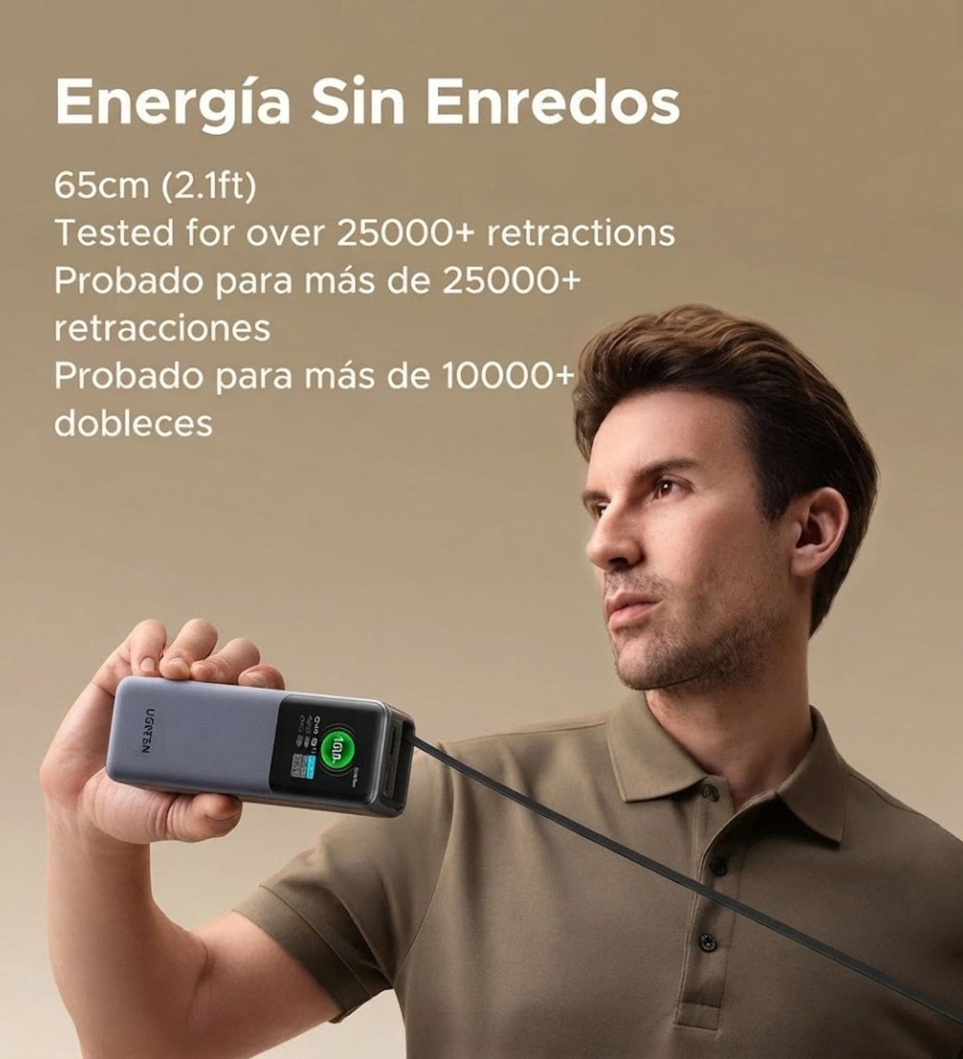 Power Bank UGREEN 165W con Cable USB-C Retráctil