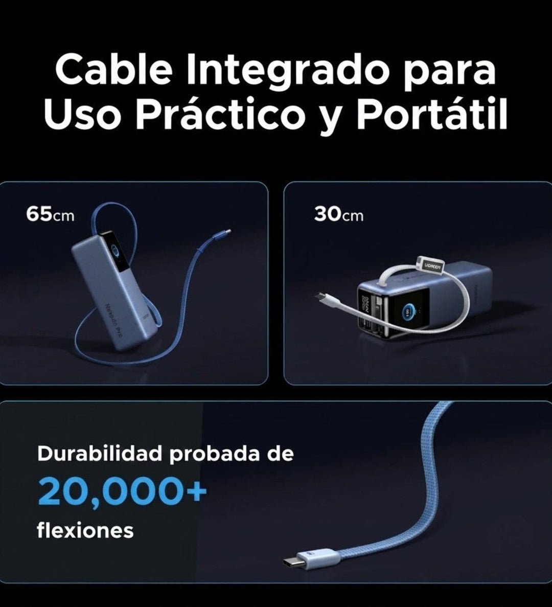 Power Bank 25000mAh 200W Ugreen Nexode Pro Cable Retractil