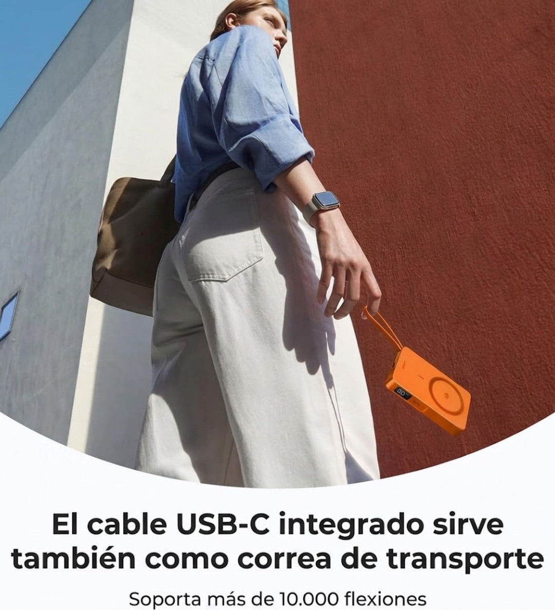 Power Bank inalámbrica UGREEN MagFlow de 10000 mAh Qi2 de 25W con cable integrado - Orange