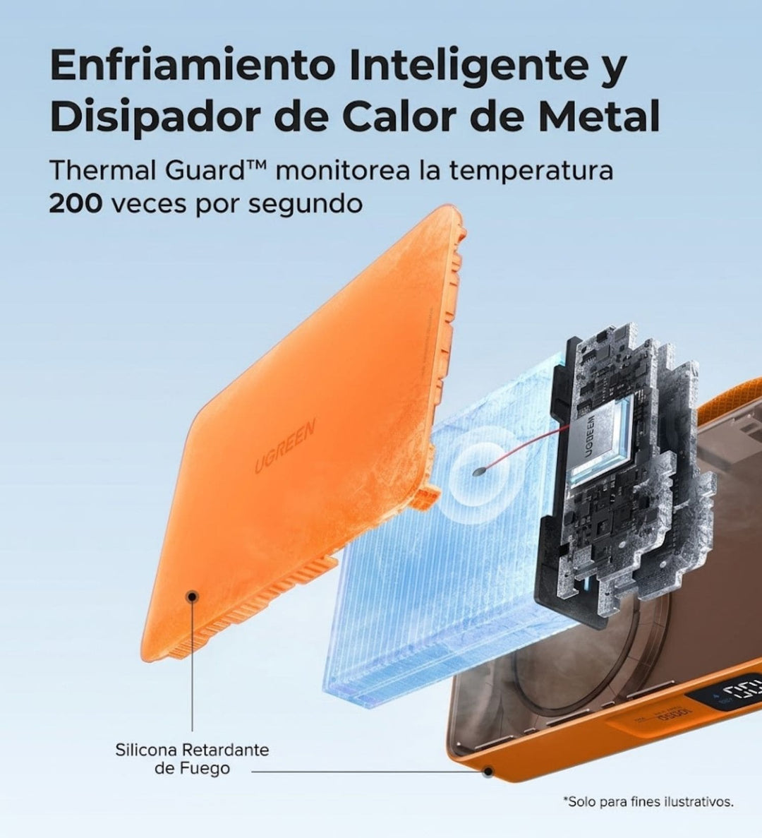 Power Bank inalámbrica UGREEN MagFlow de 10000 mAh Qi2 de 25W con cable integrado - Orange