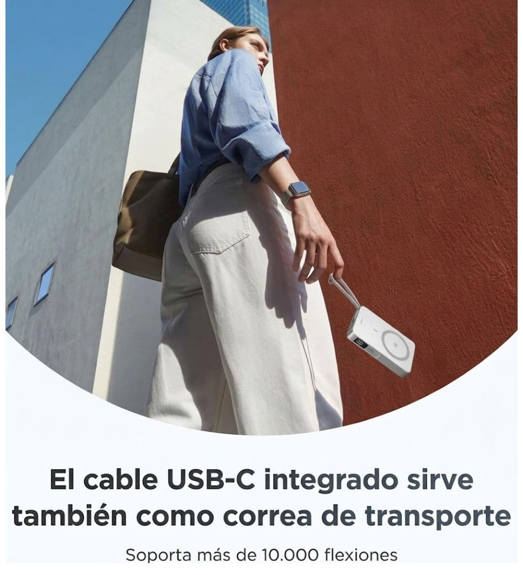 Power Bank inalámbrica UGREEN MagFlow de 10000 mAh Qi2 de 25W con cable integrado - Blanco