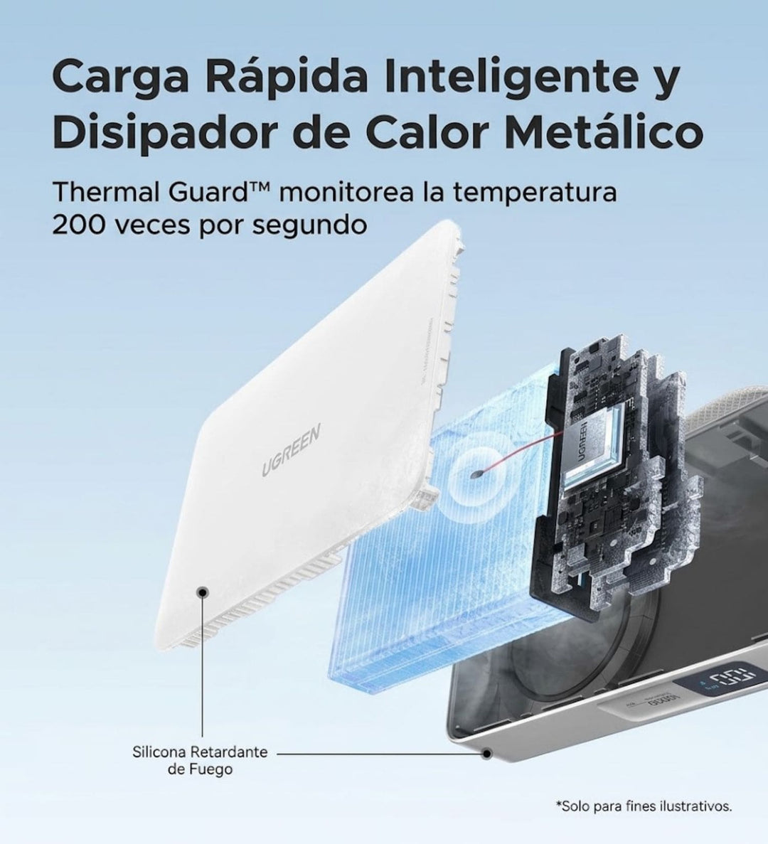 Power Bank inalámbrica UGREEN MagFlow de 10000 mAh Qi2 de 25W con cable integrado - Blanco
