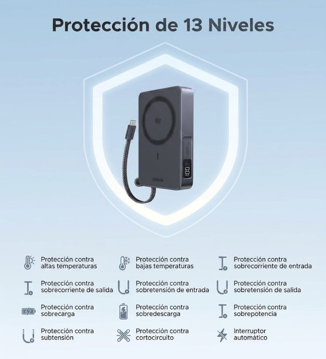 Power Bank inalámbrica UGREEN MagFlow de 10000 mAh Qi2 de 25W con cable integrado