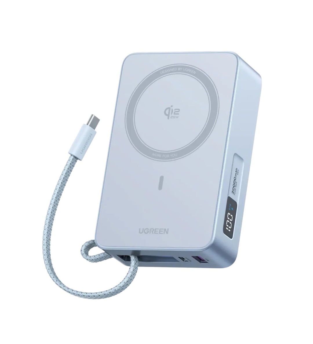 Power Bank inalámbrica UGREEN MagFlow de 20000 mAh Qi2 de 25W con cable integrado