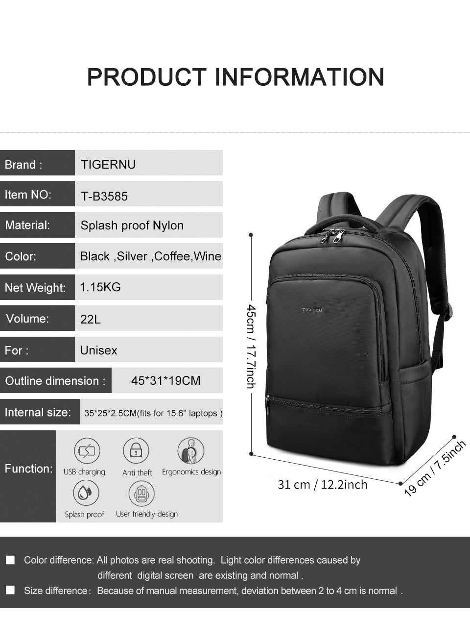 Mochila Urbana Tigernu TB3585