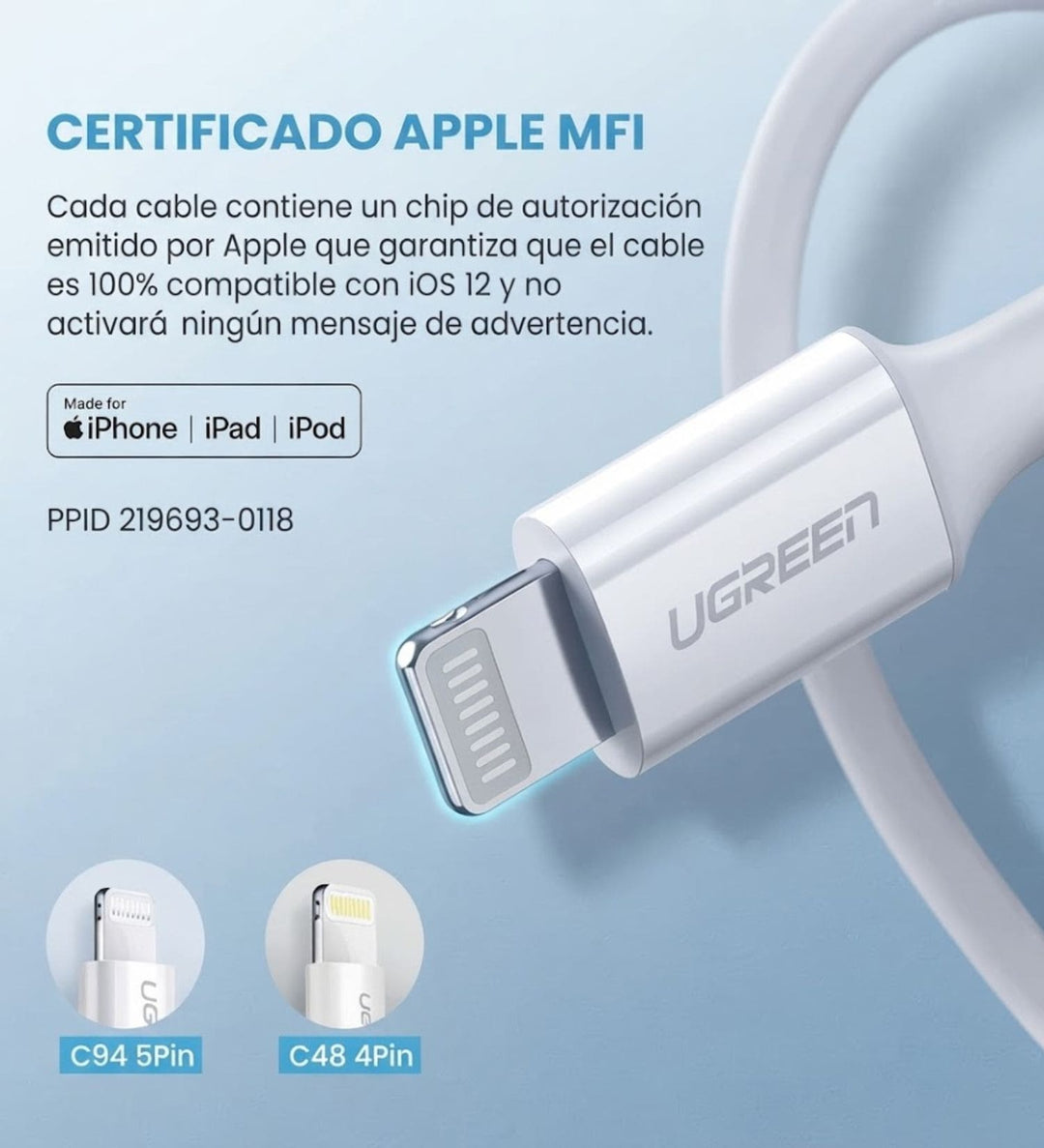 Cable UGREEN USB-C a Lightning MFI 1M