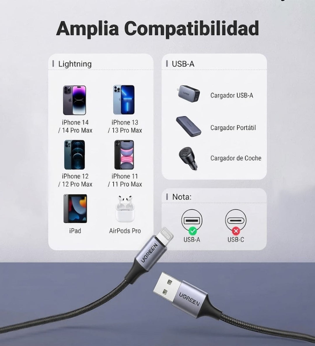 Cable UGREEN USB-A a Lightning MFI 1M