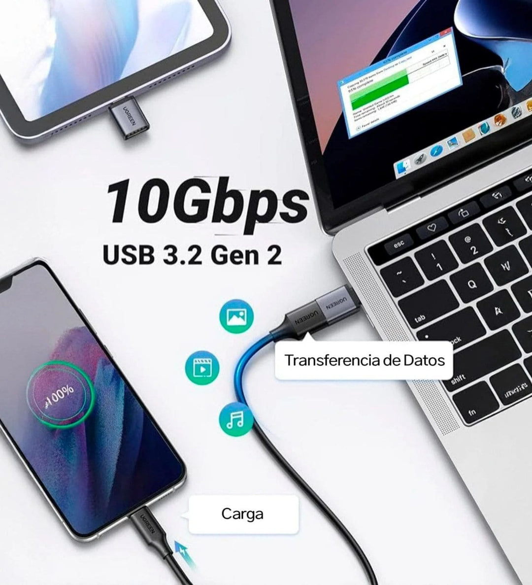 OTG UGREEN Adaptador USB A Hembra a USB C Macho