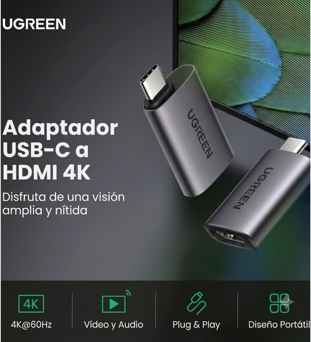 Adaptador de conector UGREEN Tipo-C a HDMI 4K 60Hz