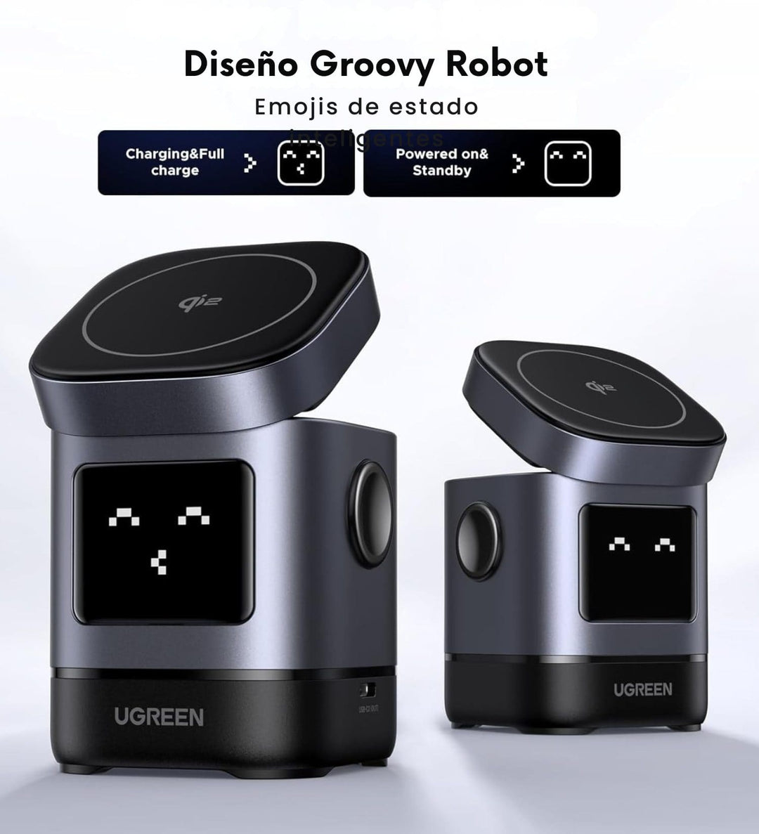 Cargador Inalámbrico Robot Magnético UGREEN Uno Qi2 2 en 1