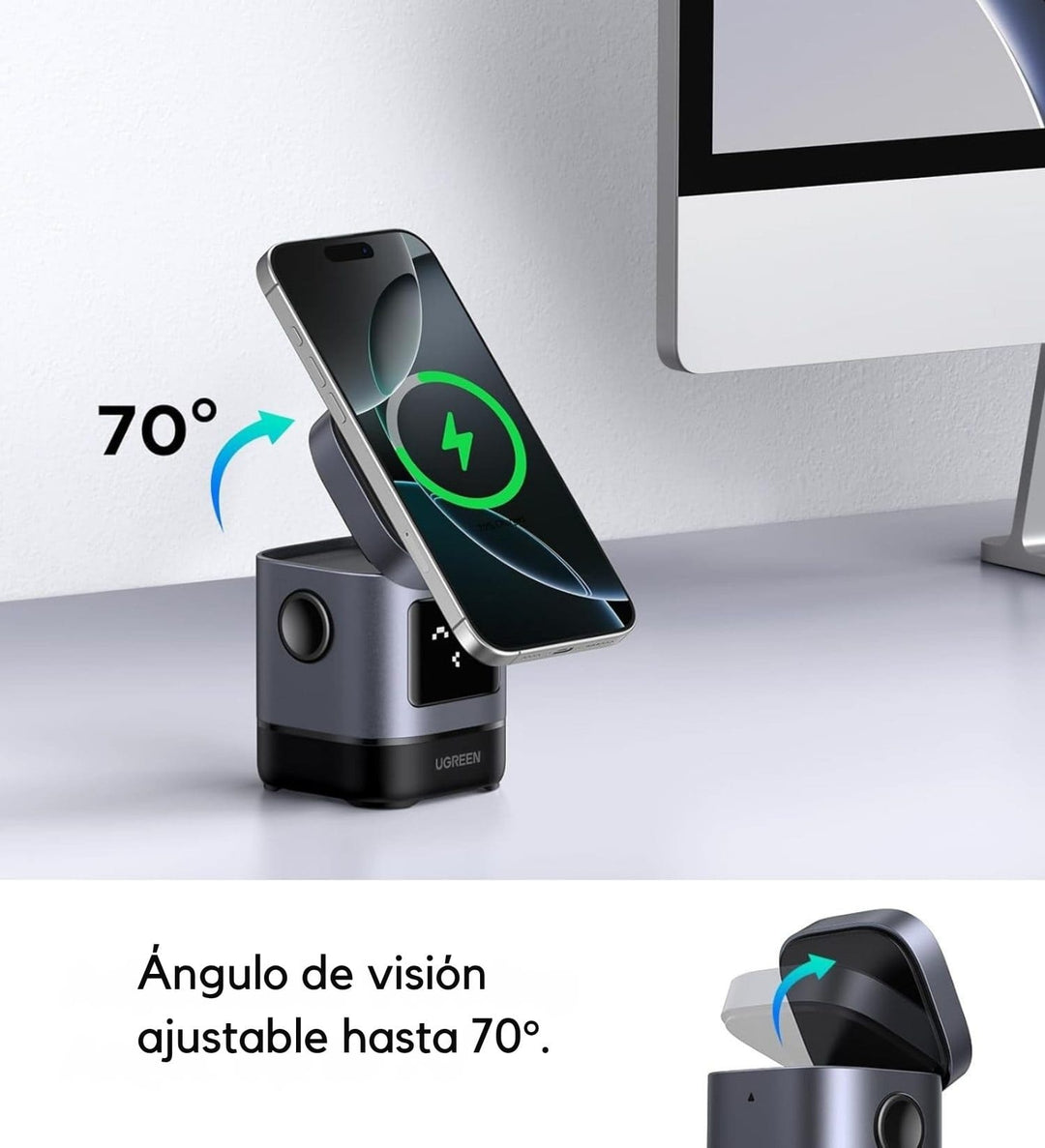 Cargador Inalámbrico Robot Magnético UGREEN Uno Qi2 2 en 1