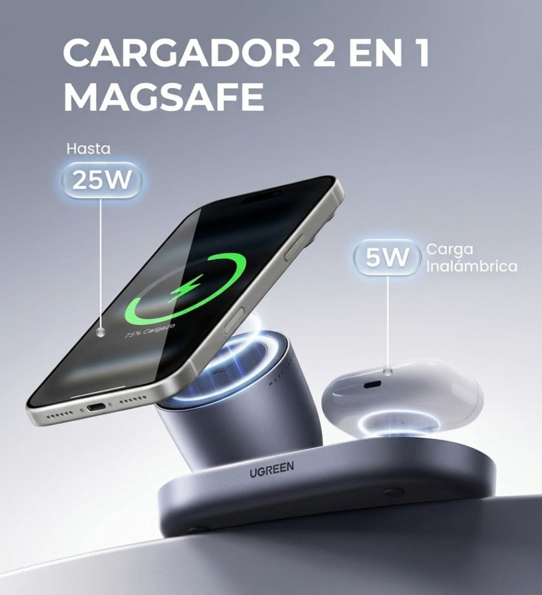Soporte de carga magnética 2 en 1 UGREEN Zapix Qi2 25W