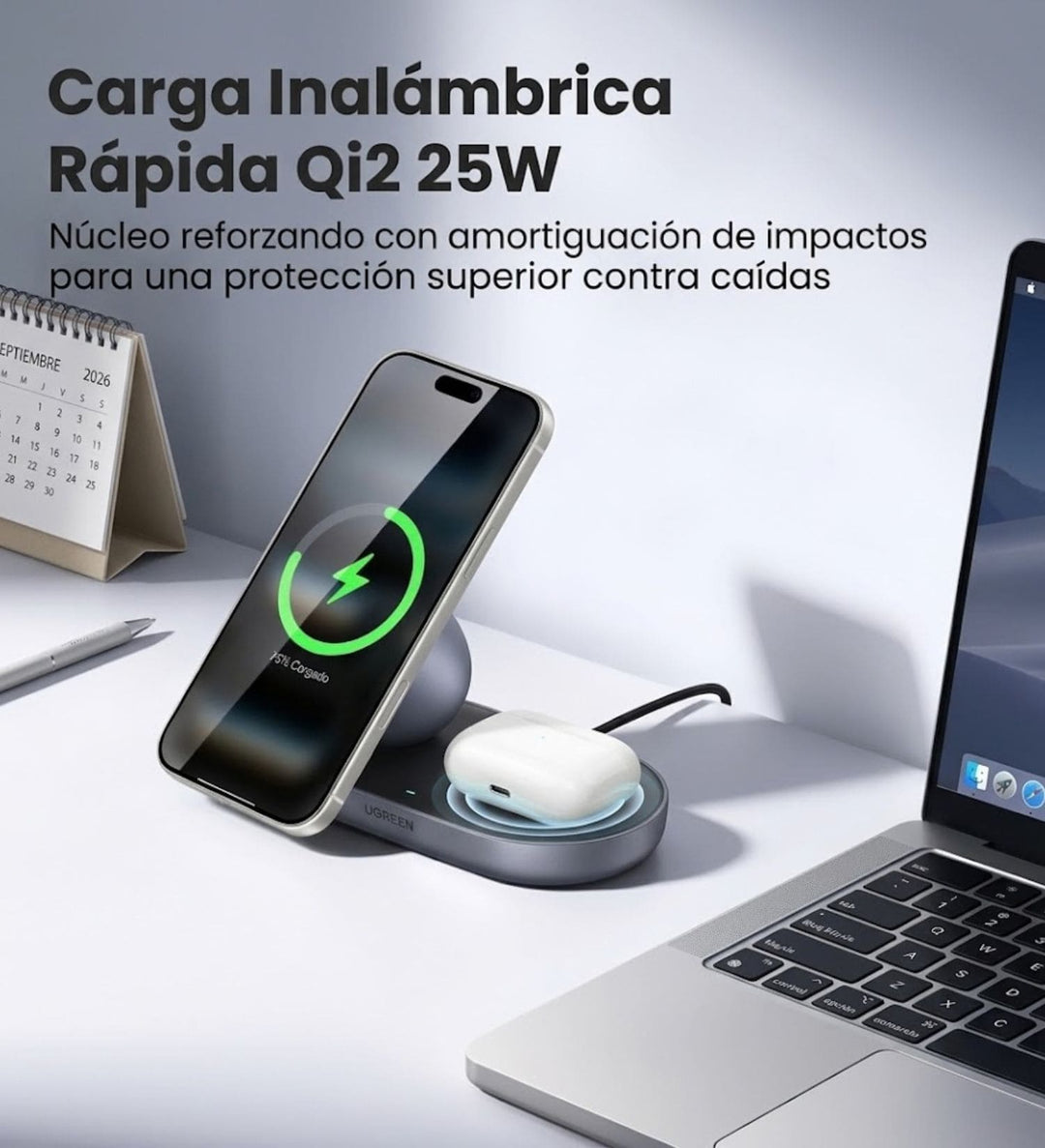 Soporte de carga magnética 2 en 1 UGREEN Zapix Qi2 25W