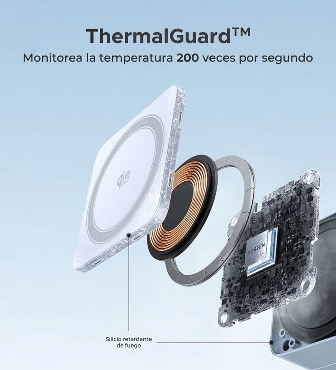 Cargador inalámbrico magnético 2 en 1 UGREEN MagFlow Qi2 25W
