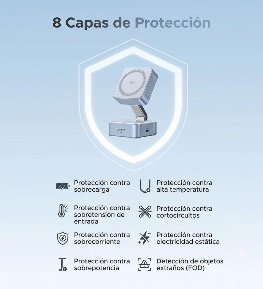Cargador inalámbrico magnético 2 en 1 UGREEN MagFlow Qi2 25W
