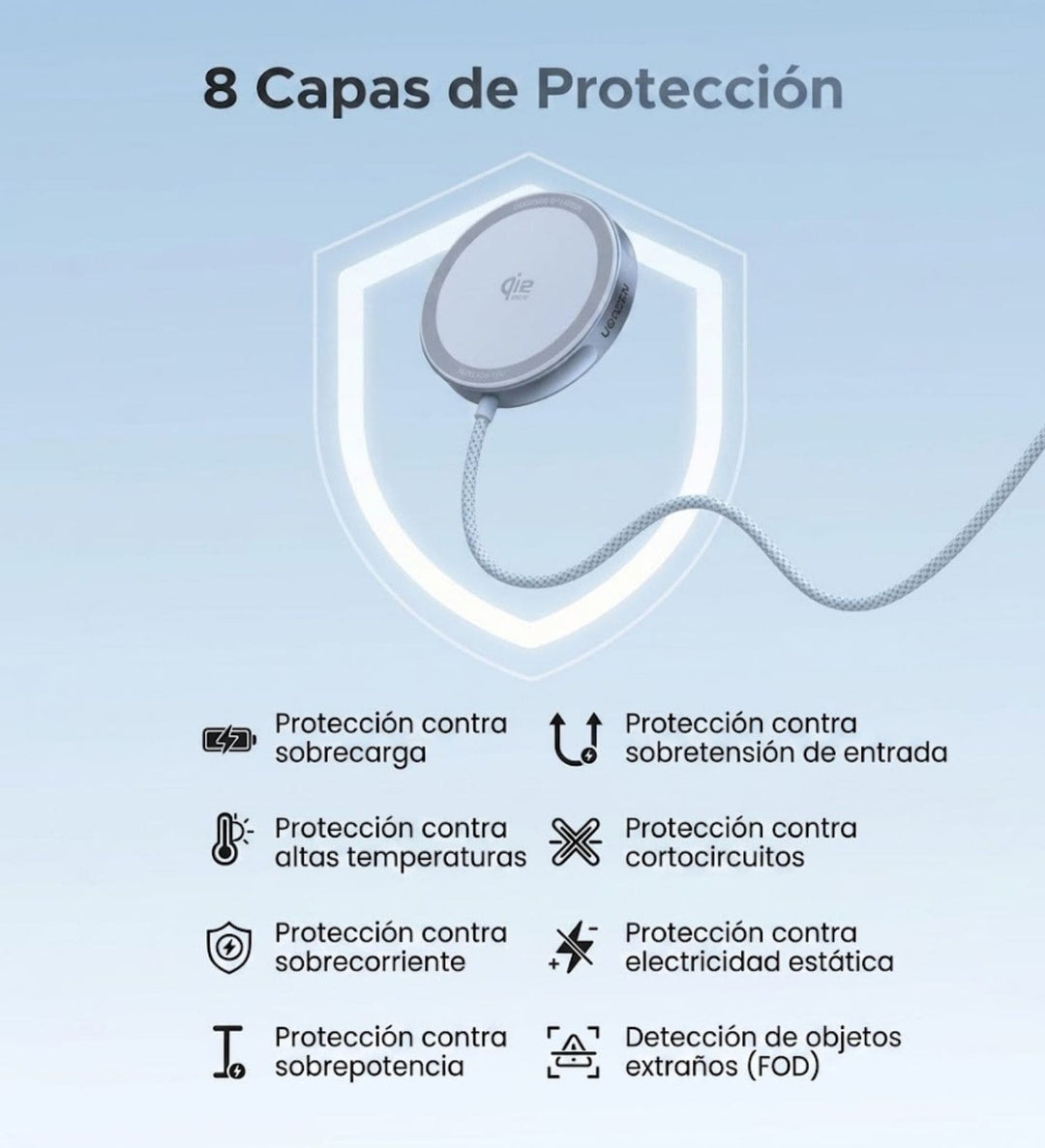 Cargador inalámbrico magnético UGREEN MagFlow Qi2.2 de 25 W