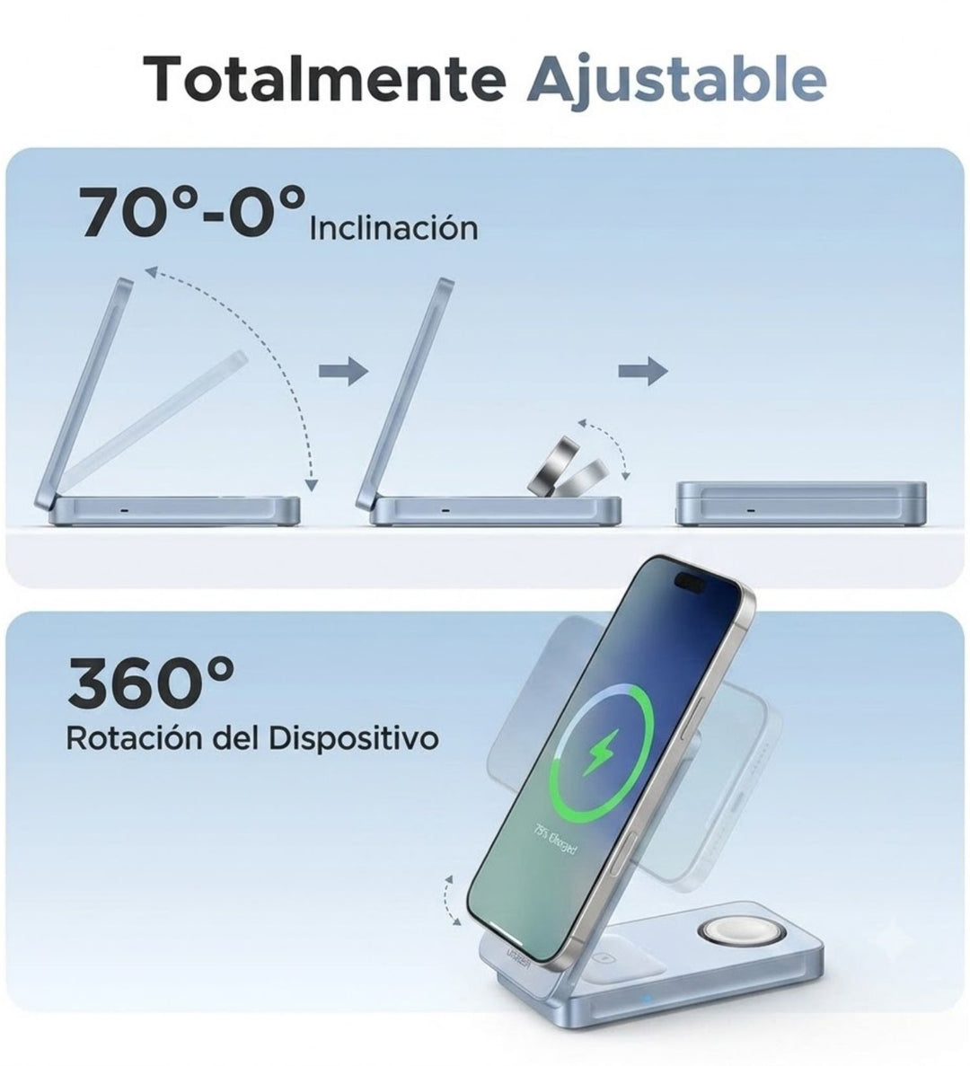 Cargador inalámbrico magnético UGREEN 3 en 1 Qi2 MagFlow 25 W