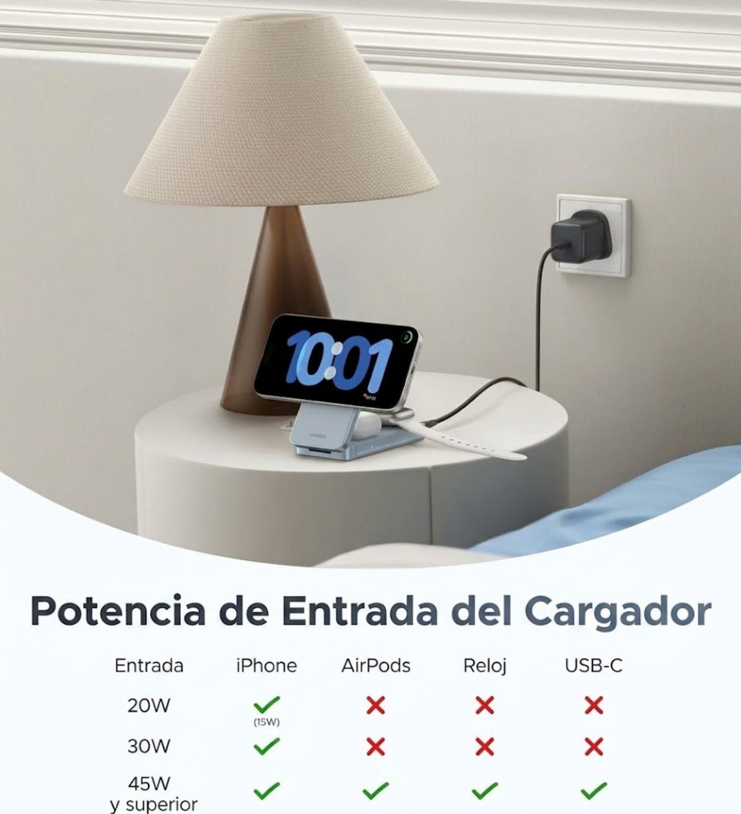 Cargador inalámbrico magnético UGREEN 3 en 1 Qi2 MagFlow 25 W