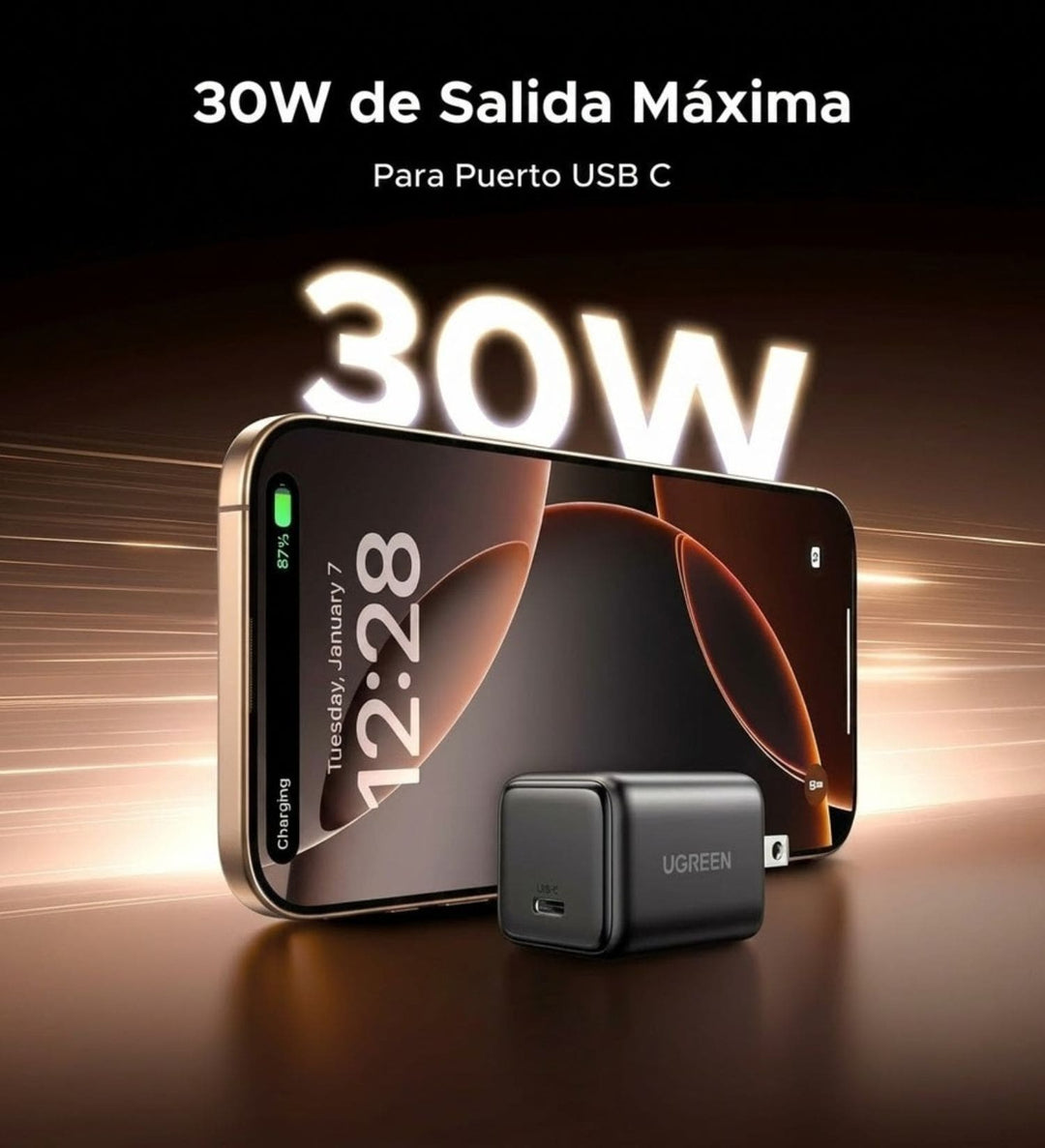 Cargador rápido GaN UGREEN de 30 W con puerto USB-C