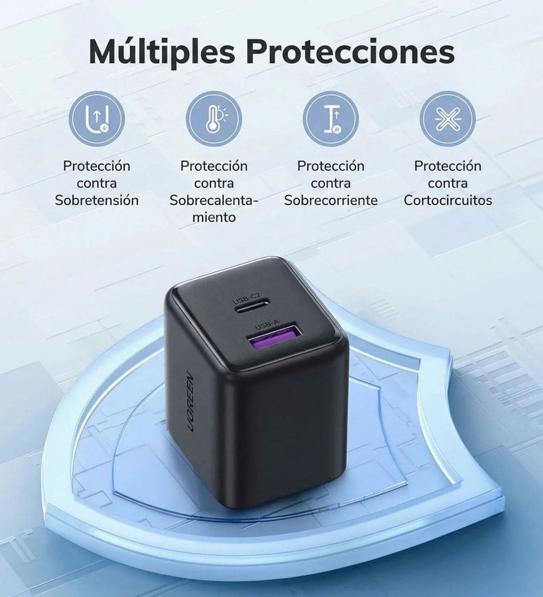 Cargador rápido UGREEN de 30W con 2 puertos GaN US