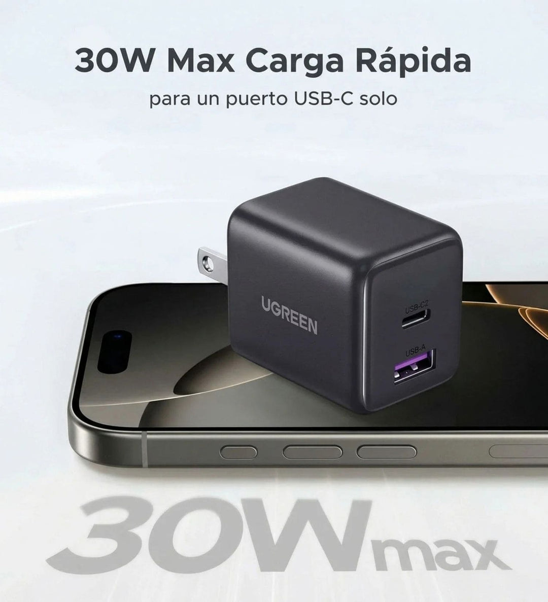 Cargador rápido UGREEN de 30W con 2 puertos GaN US