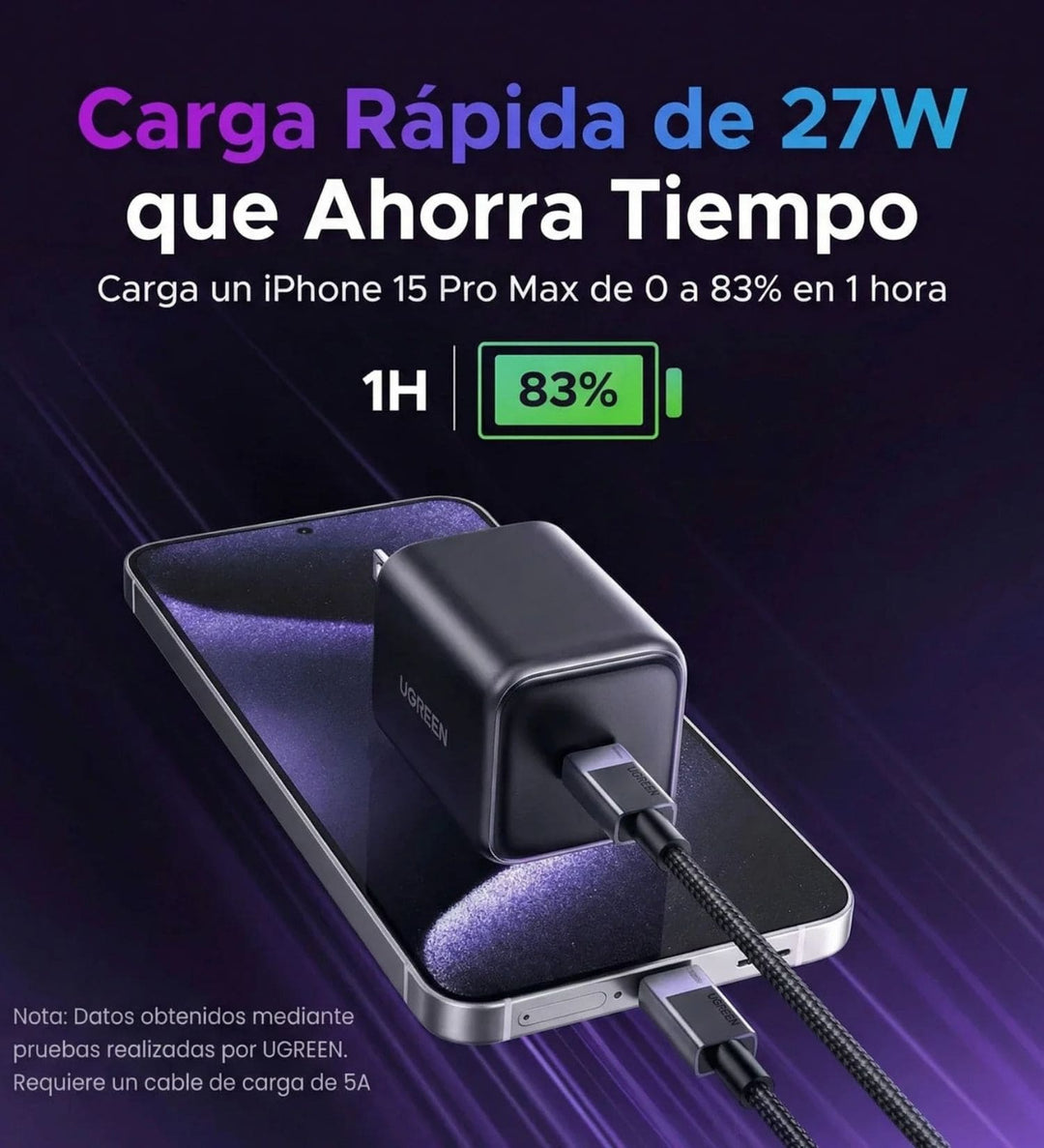 Cargador De Pared Ugreen Nexode 45W GaN Fast Charge USB C X524