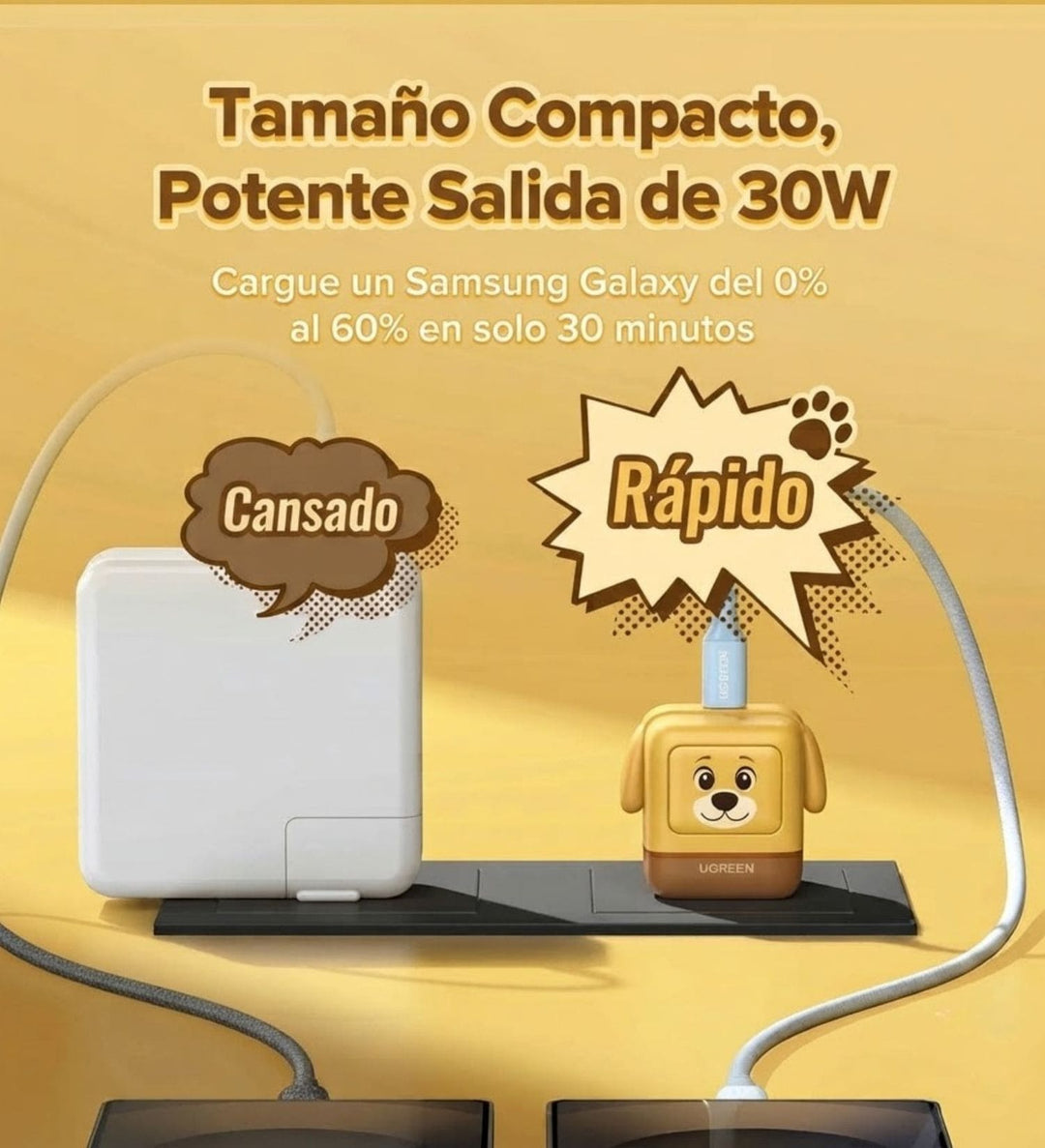 Cargador Rápido UGREEN Uno Robot 30W GaN Puppie