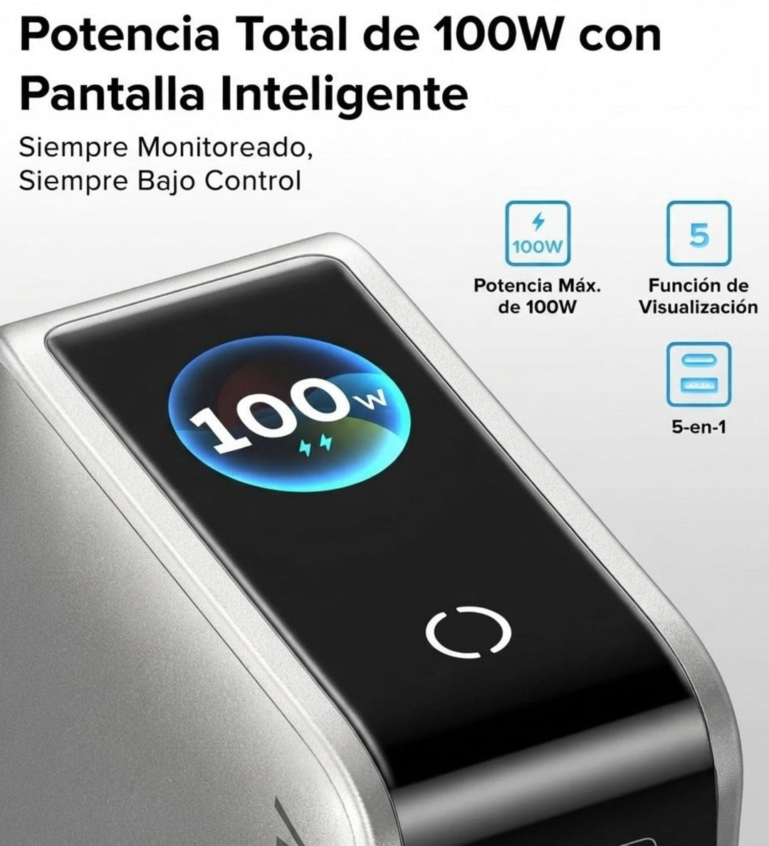 Cargador Rapido GaN 100W Ugreen Nexode Pro 5 Puertos con Pantalla