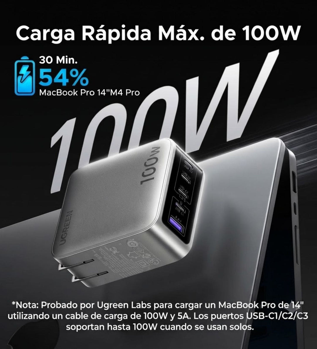 Cargador Rapido GaN 100W Ugreen Nexode Pro 5 Puertos con Pantalla