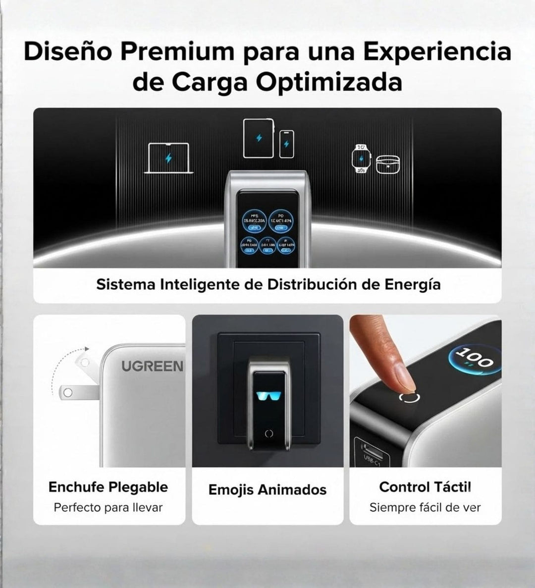 Cargador Rapido GaN 100W Ugreen Nexode Pro 5 Puertos con Pantalla