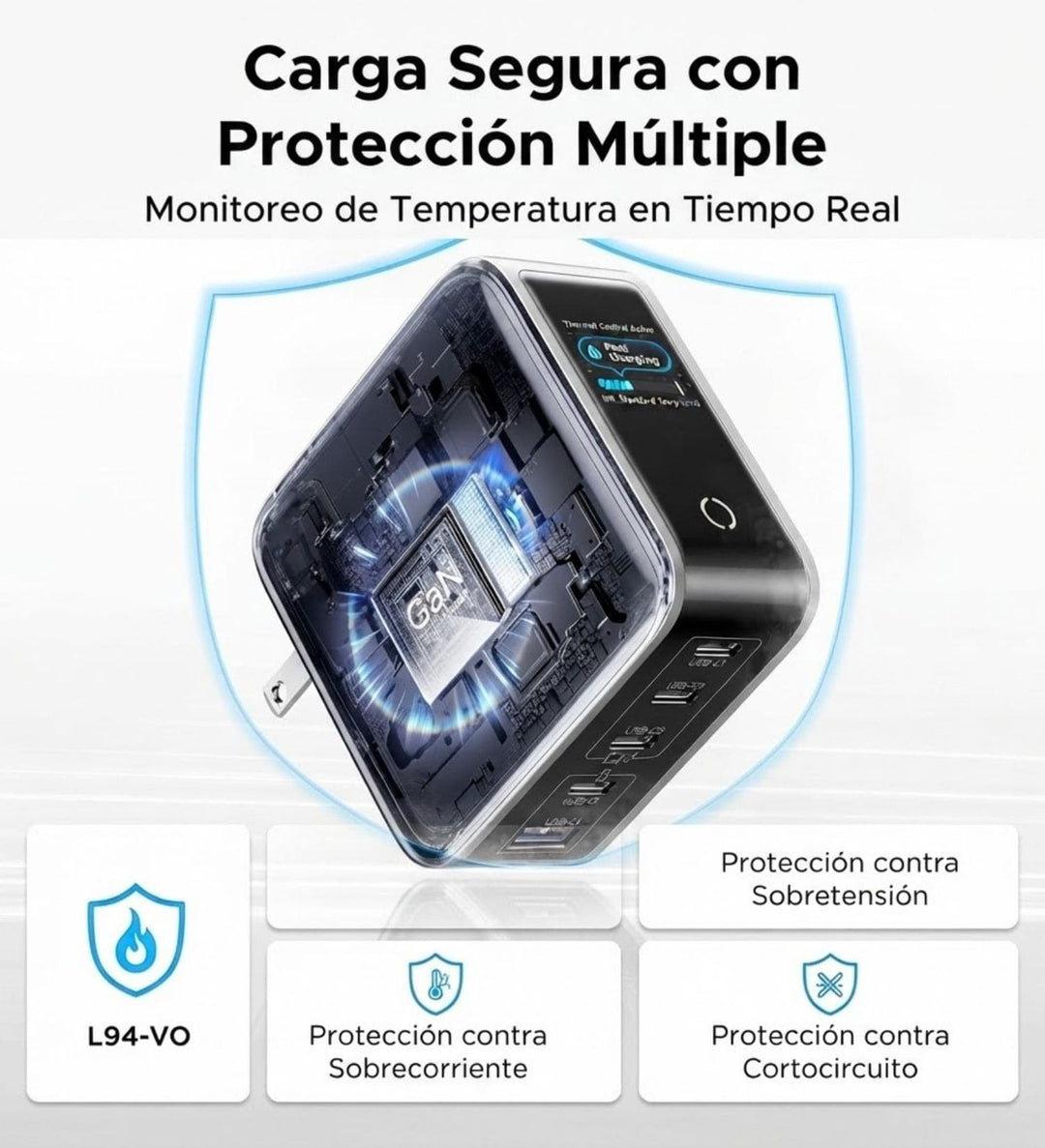 Cargador Rapido GaN 100W Ugreen Nexode Pro 5 Puertos con Pantalla