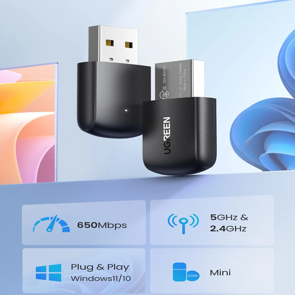 Adaptador WiFi UGREEN 650Mbps 5Ghz y 2,4 GHz WiFi USB dual banda