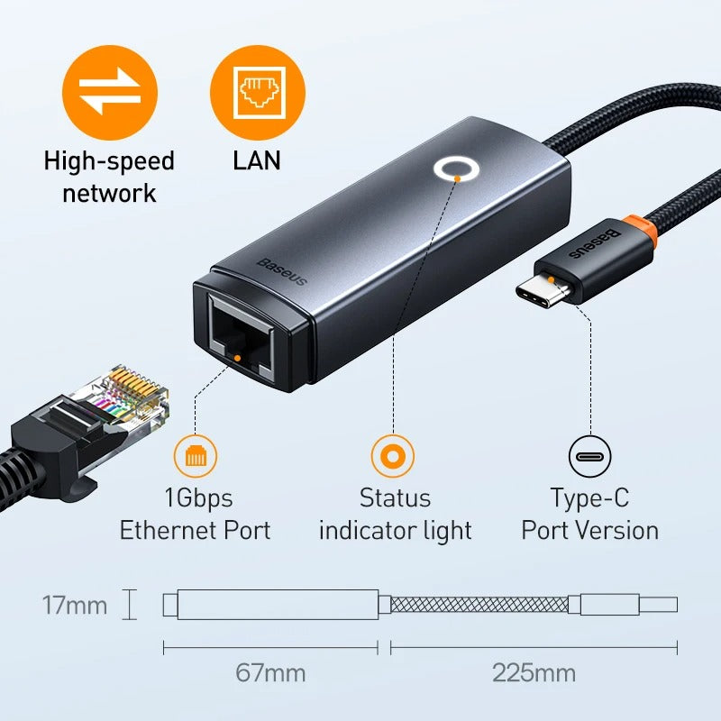 Adapatador Baseus USB a Ethernet RJ45 Lan de 1000Mbps