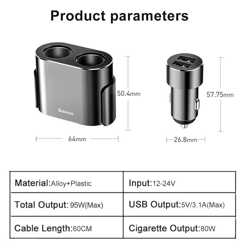Baseus Car Charger  Splitter Cigarerra Dual Usb 2 Puertos