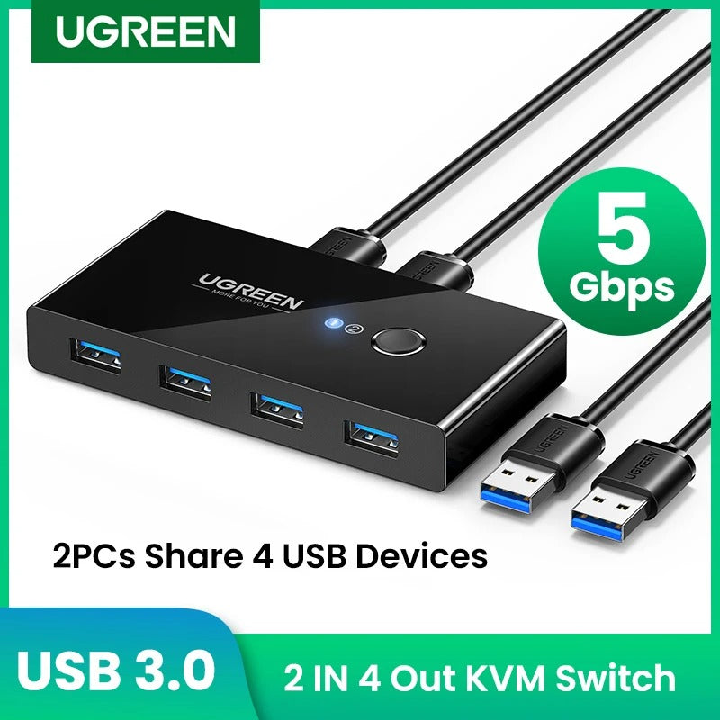 Conmutador Switch 2en4 UGREEN 4X USB P/ Transmisión en 2 PCs