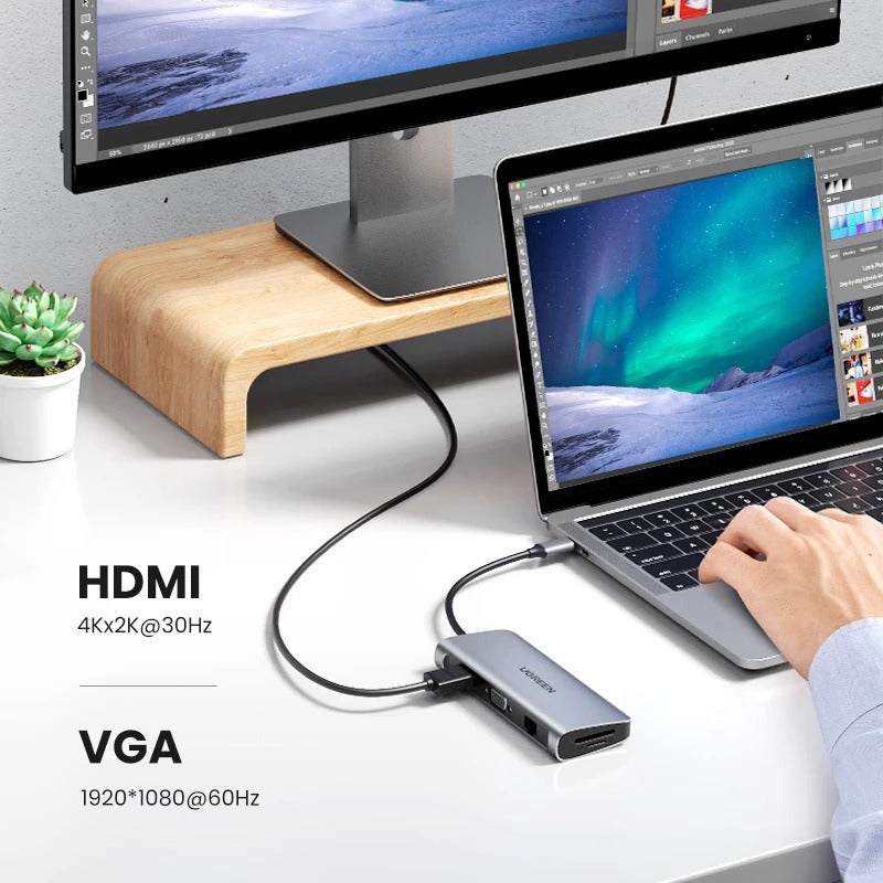 HUB Ugreen 10 en 1 HDMI 4K RJ45 USB 3.0 Lector SD/TF