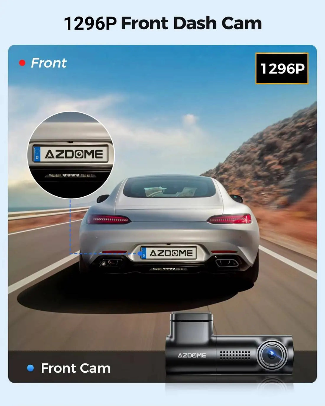 Dash Cam AZDOME M330 | 1296P con Control de Voz, WiFi y Grabación en Bucle