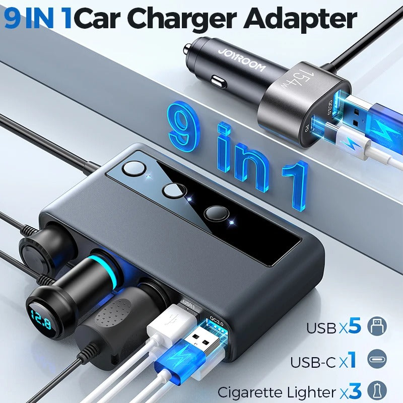 Adaptado Joyroom 154W | Divisor de Encendedor con 9 Puertos, Carga Rápida PD 3.0