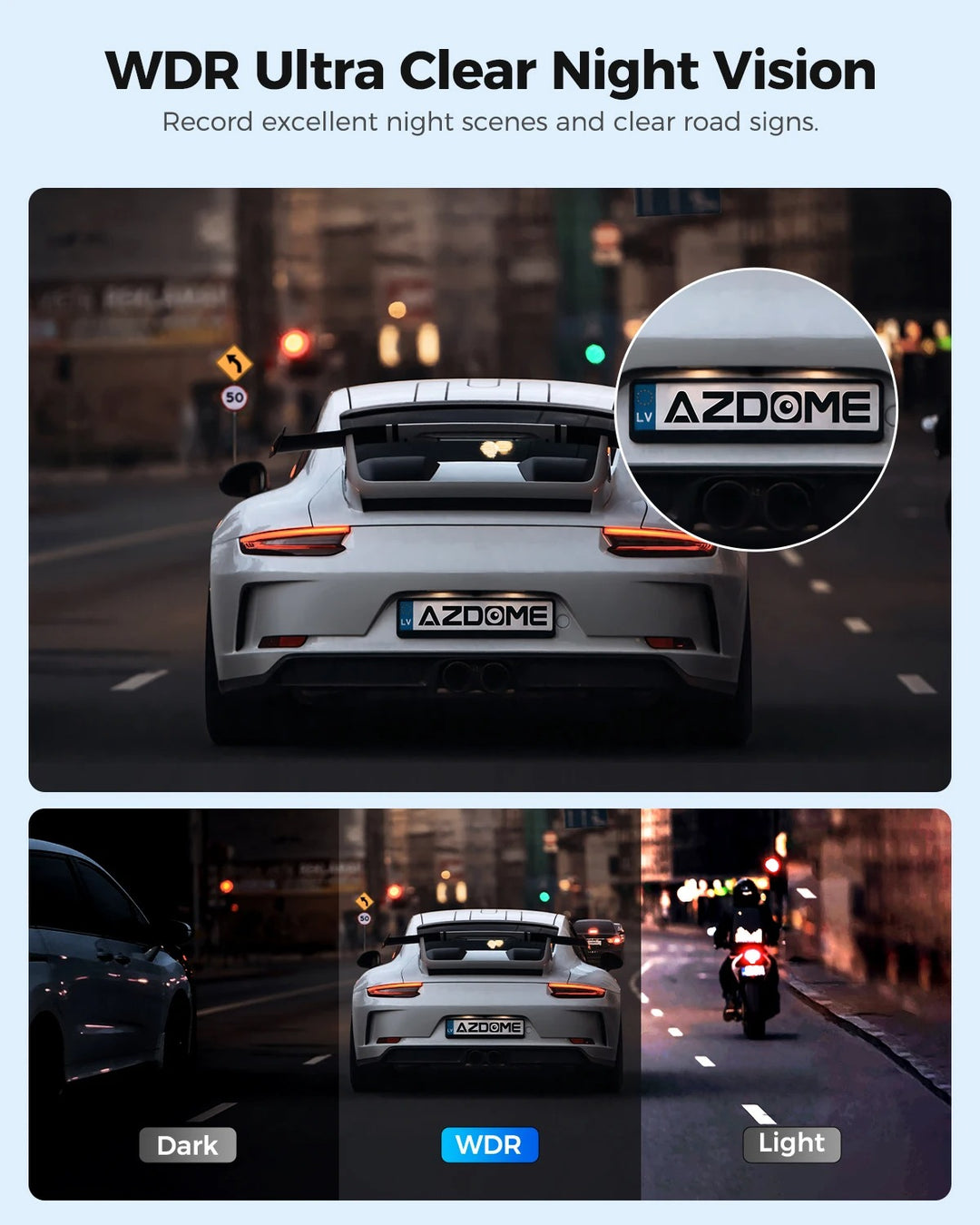 Dash Cam AZDOME M330 | 1296P con Control de Voz, WiFi y Grabación en Bucle