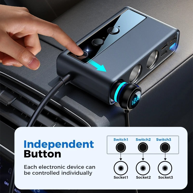 Adaptado Joyroom 154W | Divisor de Encendedor con 9 Puertos, Carga Rápida PD 3.0