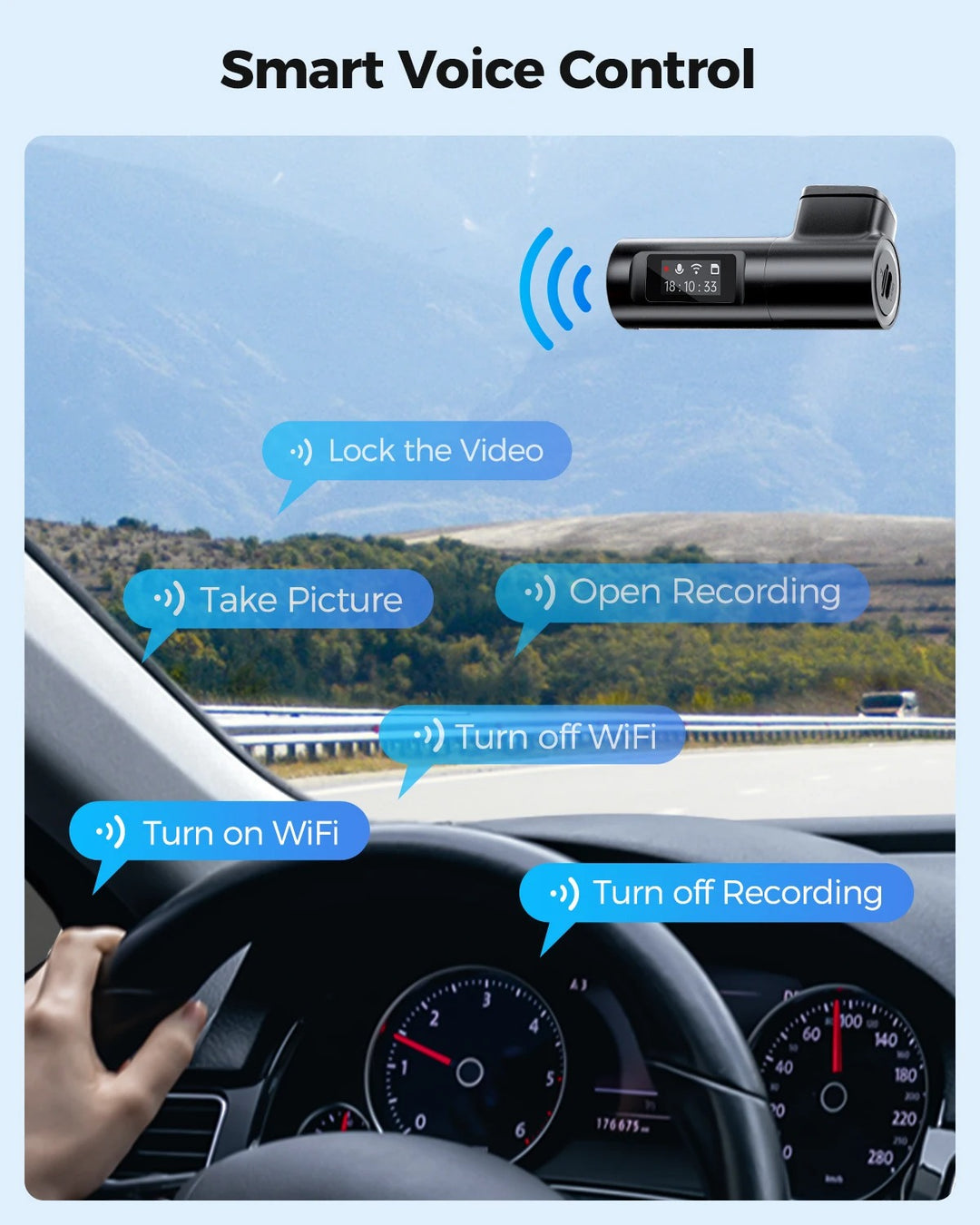 Dash Cam AZDOME M330 | 1296P con Control de Voz, WiFi y Grabación en Bucle
