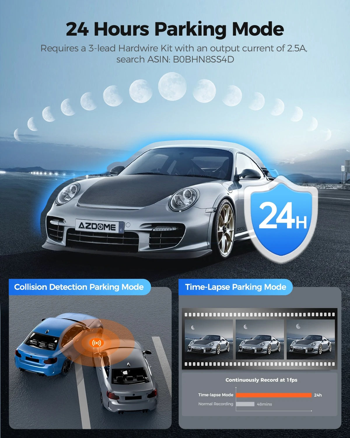 Dash Cam AZDOME M330 | 1296P con Control de Voz, WiFi y Grabación en Bucle