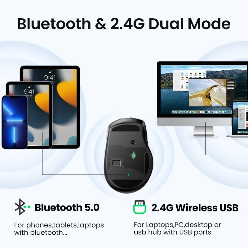 UGREEN Ratón inalámbrico ergonómico 4000dpi 6 botones 2.4G