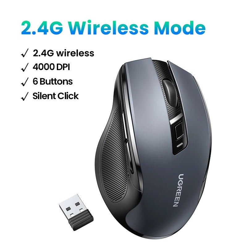 UGREEN Ratón inalámbrico ergonómico 4000dpi 6 botones 2.4G