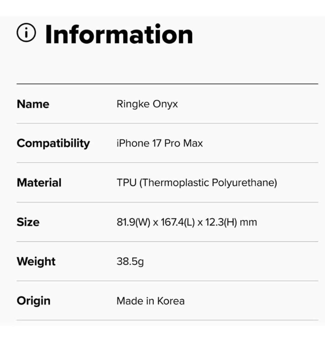 Case Ringke Onyx iPhone 17 Pro Max