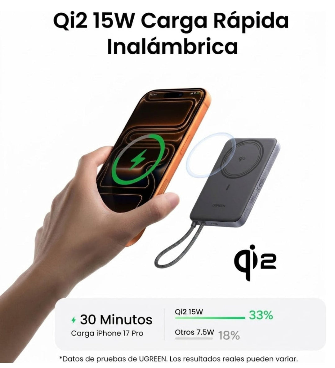 Power Bank magnética UGREEN MagFlow Air de 10000 mAh 15 W